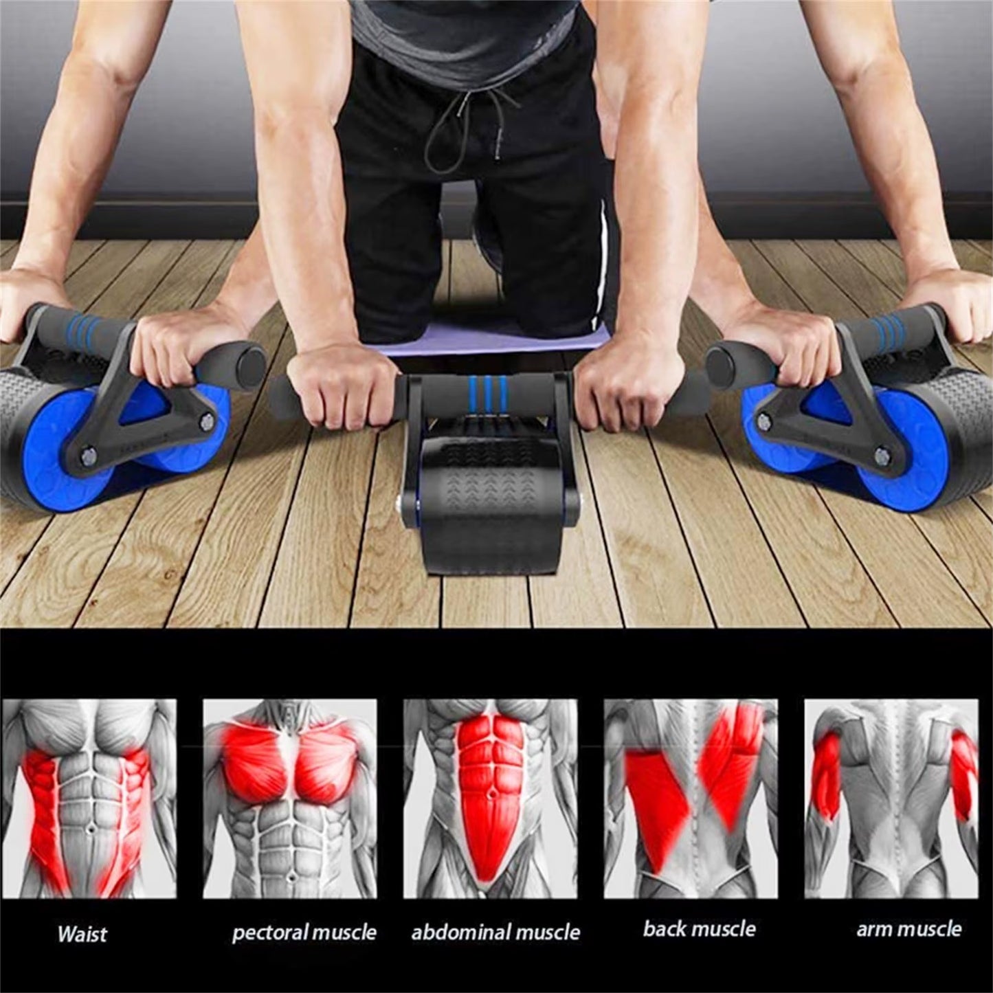 Springback Wheels Roller Domestic Abdominal Exerciser Push‑Up Training Mute Fitness Equipment Blue Fitness Equipment