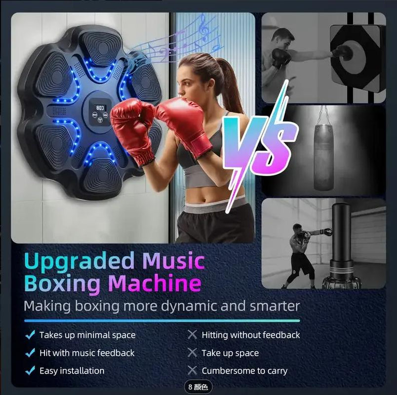Music Boxing Trainer with Gloves - Interactive Fitness & Reflex Training Gear for Adults, USB Rechargeable, Wireless-Enabled, Wall-Mounted Boxing Target with LED Lights & Sound, and Multi-Directional Punch Tracking for Home Gym Fitness Workout