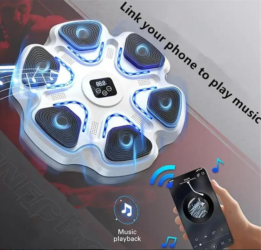 Music Boxing Trainer with Gloves - Interactive Fitness & Reflex Training Gear for Adults, USB Rechargeable, Wireless-Enabled, Wall-Mounted Boxing Target with LED Lights & Sound, and Multi-Directional Punch Tracking for Home Gym Fitness Workout