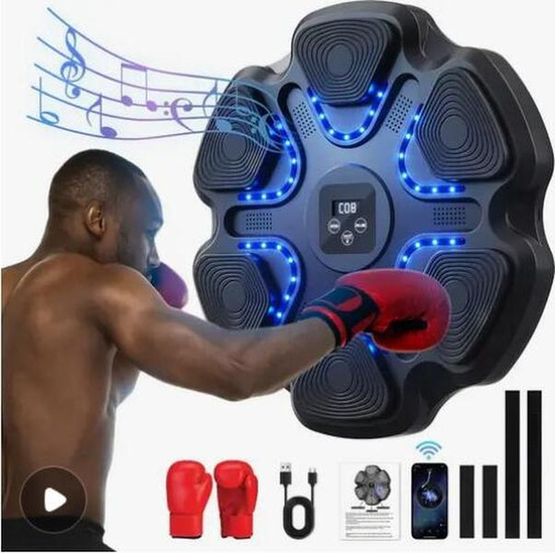 Music Boxing Trainer with Gloves - Interactive Fitness & Reflex Training Gear for Adults, USB Rechargeable, Wireless-Enabled, Wall-Mounted Boxing Target with LED Lights & Sound, and Multi-Directional Punch Tracking for Home Gym Fitness Workout