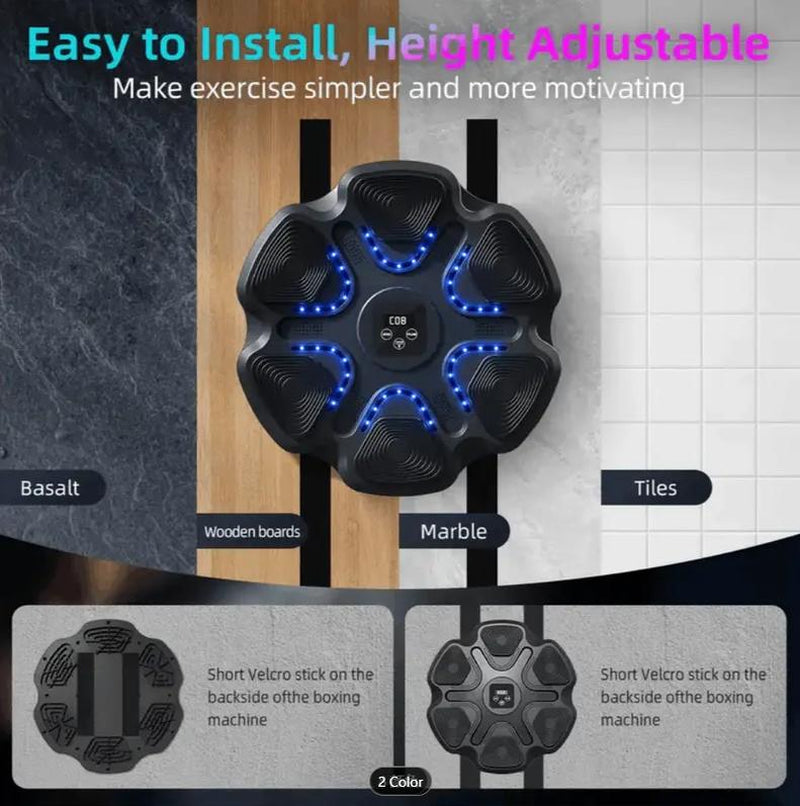 Music Boxing Trainer with Gloves - Interactive Fitness & Reflex Training Gear for Adults, USB Rechargeable, Wireless-Enabled, Wall-Mounted Boxing Target with LED Lights & Sound, and Multi-Directional Punch Tracking for Home Gym Fitness Workout