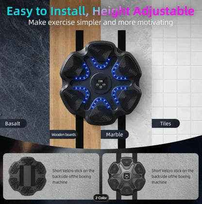 Music Boxing Trainer with Gloves - Interactive Fitness & Reflex Training Gear for Adults, USB Rechargeable, Wireless-Enabled, Wall-Mounted Boxing Target with LED Lights & Sound, and Multi-Directional Punch Tracking for Home Gym Fitness Workout