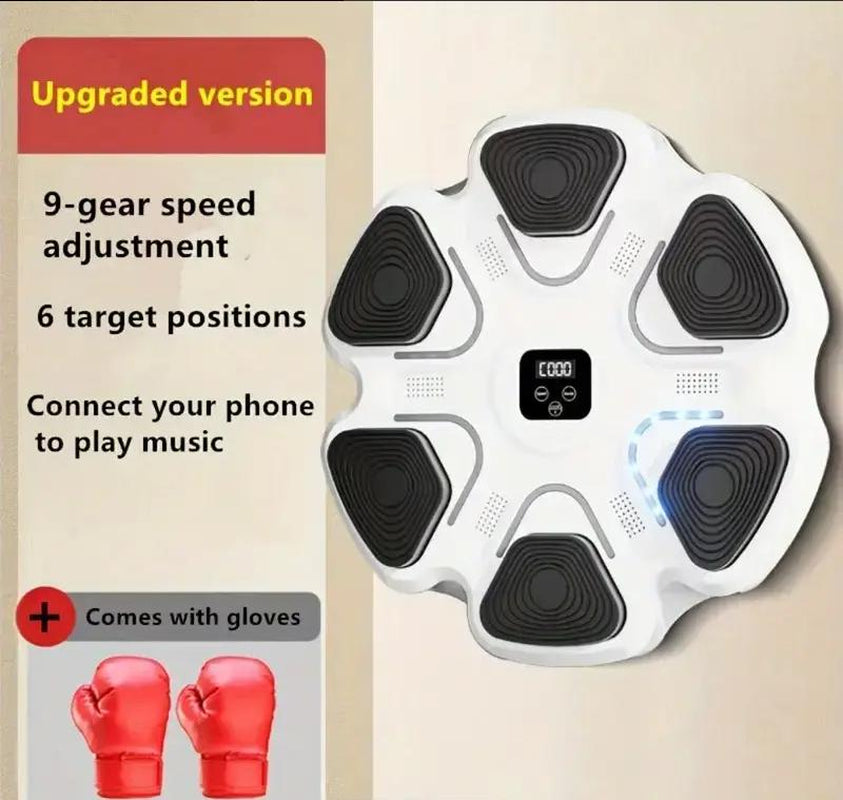 Music Boxing Trainer with Gloves - Interactive Fitness & Reflex Training Gear for Adults, USB Rechargeable, Wireless-Enabled, Wall-Mounted Boxing Target with LED Lights & Sound, and Multi-Directional Punch Tracking for Home Gym Fitness Workout