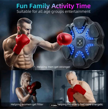 Music Boxing Trainer with Gloves - Interactive Fitness & Reflex Training Gear for Adults, USB Rechargeable, Wireless-Enabled, Wall-Mounted Boxing Target with LED Lights & Sound, and Multi-Directional Punch Tracking for Home Gym Fitness Workout