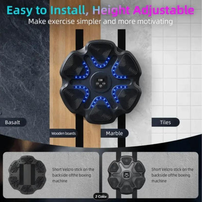 Music Boxing Trainer with Gloves - Interactive Fitness & Reflex Training Gear for Adults, USB Rechargeable, Wireless-Enabled, Wall-Mounted Boxing Target with LED Lights & Sound, and Multi-Directional Punch Tracking for Home Gym Fitness Workout